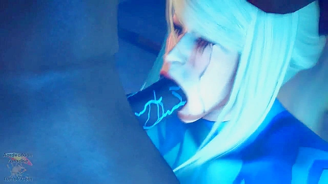 Phazon Experiment - Samus Aran deepthroats and swallows a load