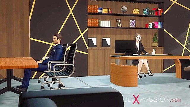 Super horny sexy secretary has hard 3D anal sex by predator futa