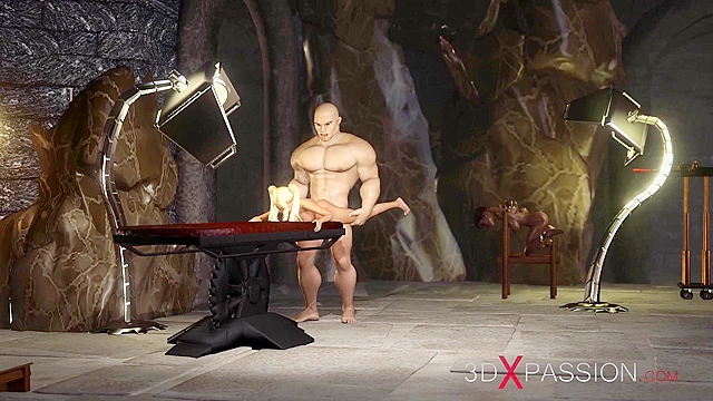 Petite blonde schoolgirl gets fucked hard by big monster cock in dungeon