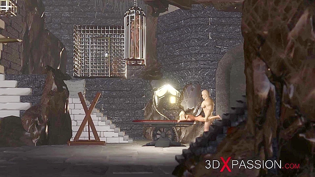 Petite blonde schoolgirl gets fucked hard by big monster cock in dungeon