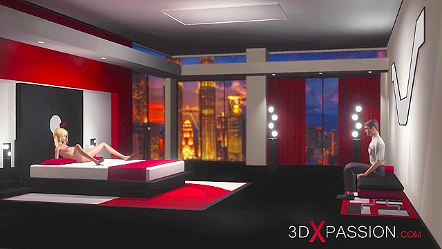 Nerd watches while blonde college girl fucked by huge 3D BBC