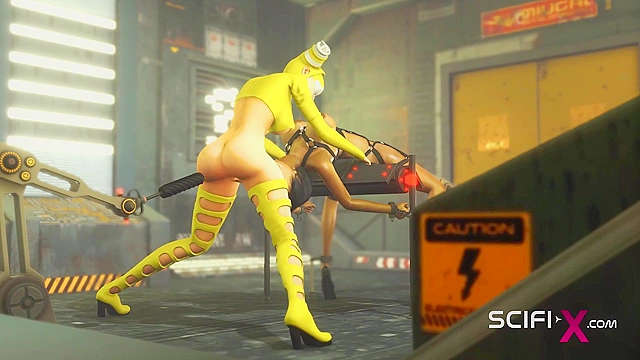 Hot 3d futanari fucks a sexy cuffed girl in sci-fi lab