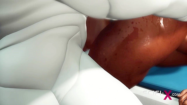 A sexy young busty ebony has hard anal sex with sex robot