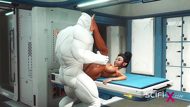 A sexy young busty ebony has hard anal sex with sex robot