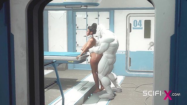 A sexy young busty ebony has hard anal sex with sex robot