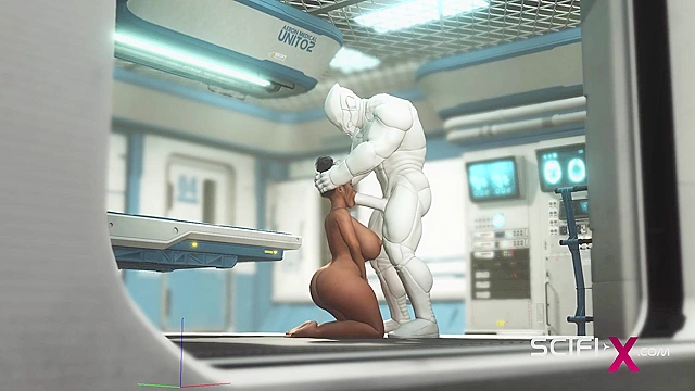 A sexy young busty ebony has hard anal sex with sex robot