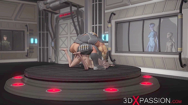 Muscular soldier fucks a female for alien entertainment