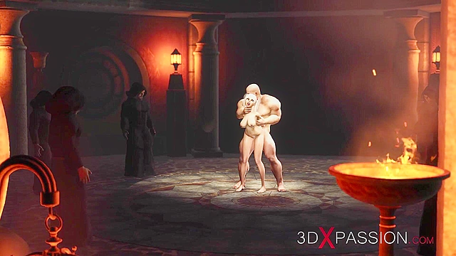Sexy hot blonde gets face fucked by big black man in a medieval castle