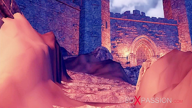 Sexy hot blonde gets face fucked by big black man in a medieval castle