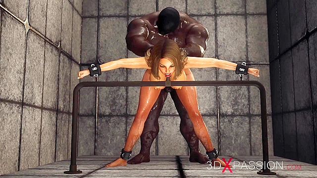 A sexy cuffed brunette with cow udders gets fucked hard by black cock