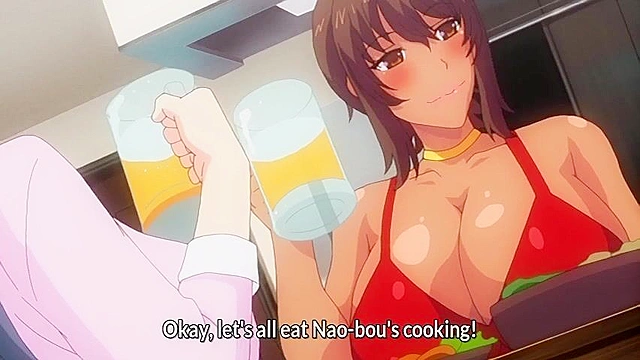 Busty hentai milf gets bent over the sink in front of the window