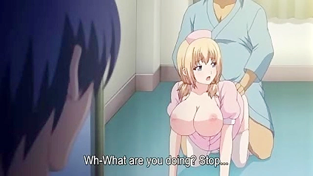 White Blue 4 - Old man bangs busty hentai nurse while her boyfriend watches