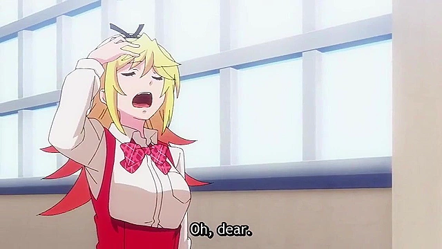 World's End Harem 7 - ecchi anime - Three anime schoolgirls sluts have sex with a nerdy guy