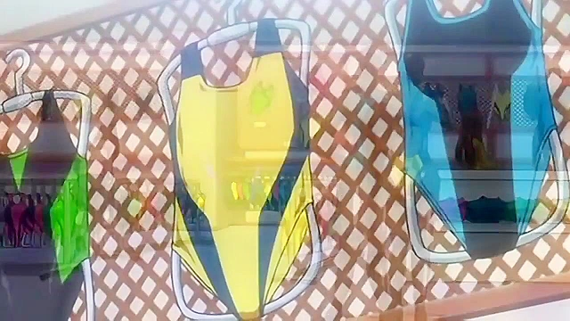 Blonde anime cutie gets fucked in tight swimsuit in public dressing room