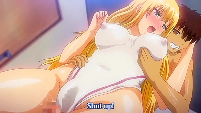 Blonde anime cutie gets fucked in tight swimsuit in public dressing room