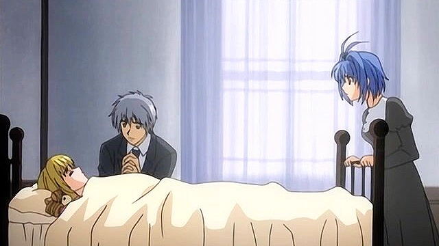 Romantic anime couple make love in a cave hot springs