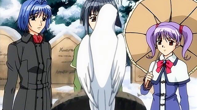 Romantic anime couple make love in a cave hot springs