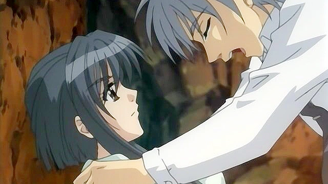 Romantic anime couple make love in a cave hot springs