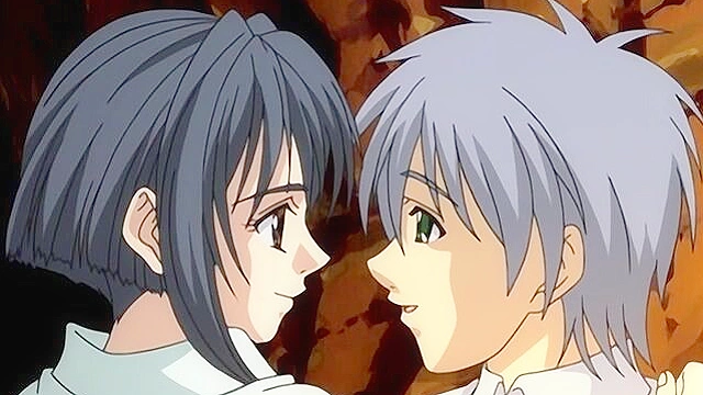 Romantic anime couple make love in a cave hot springs