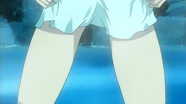 Romantic anime couple make love in a cave hot springs