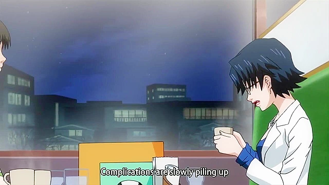 Teen dude fucks his busty japanese girlfriend while his horny neighbor spies on him