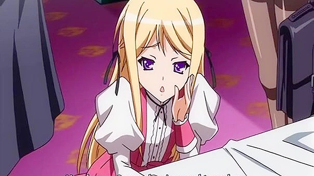 Busty anime blonde is fingered until she is overcome with lusty feelings