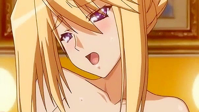 Busty anime blonde is fingered until she is overcome with lusty feelings