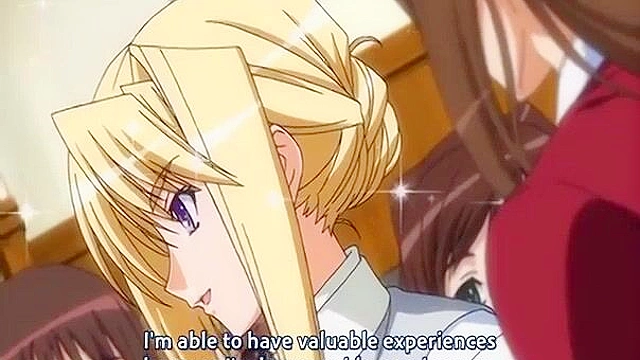 Busty anime blonde is fingered until she is overcome with lusty feelings