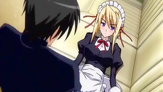 Busty anime blonde is fingered until she is overcome with lusty feelings