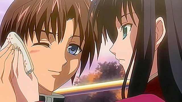 Anime girlfriend professes her love and titty fucks her boyfriend to facial