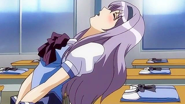 Horny student gets bent over her desk and fucked by the old dirty anime teacher