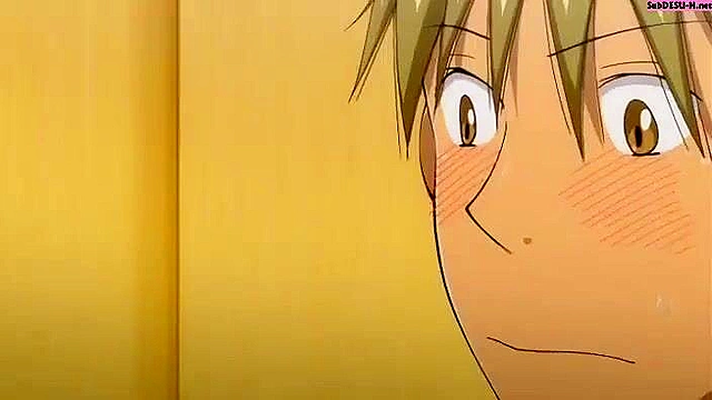 Cute anime teen with a hairy pussy gets a public blowjob