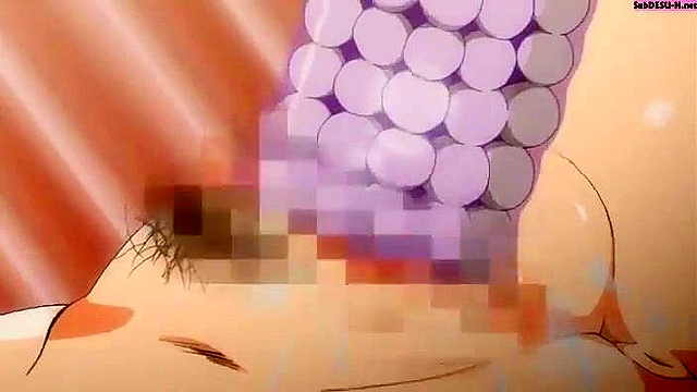 Cute anime teen with a hairy pussy gets a public blowjob