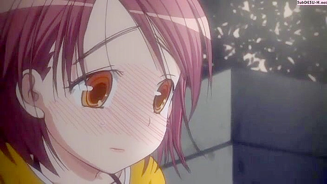 Cute anime teen with a hairy pussy gets a public blowjob