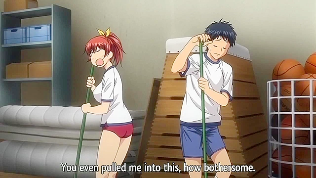 Busty hentai schoolgirl fucks in the gym and squirts milk while orgasming