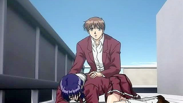 Schoolgirl gets her sweet ass nailed on the roof of the school while student watches