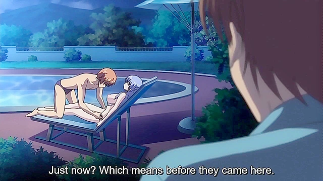 Dark Blue 2 - Busty anime virgin teen fucked at pool while loser watches