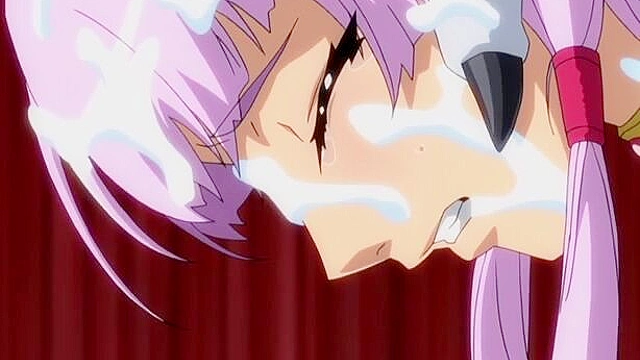 Busty anime princess is made to masturbate pussy while perv dude watches