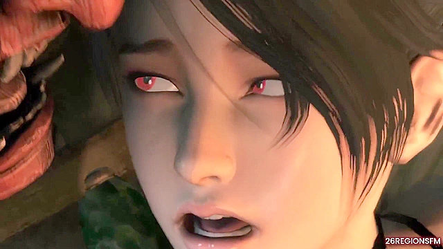 Momiji The Demon Hunter goes crazy for a giant beast cock