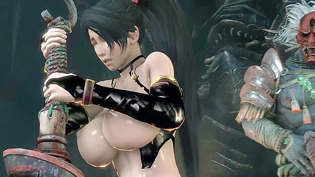 Momiji The Demon Hunter goes crazy for a giant beast cock