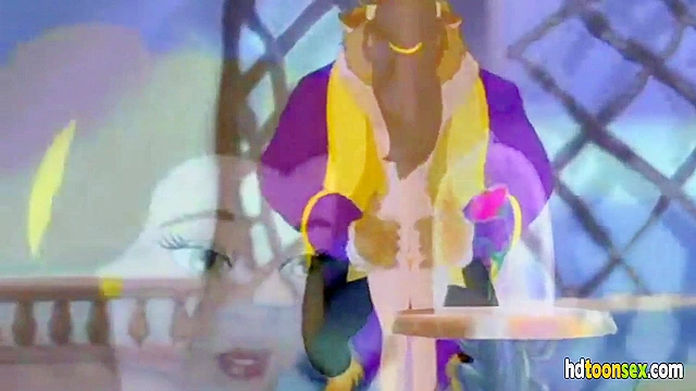 Beauty and the Beast having cartoon sex in the castle