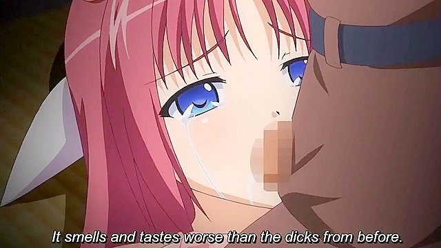 Busty anime redhead gets her face fucked and jizzed on