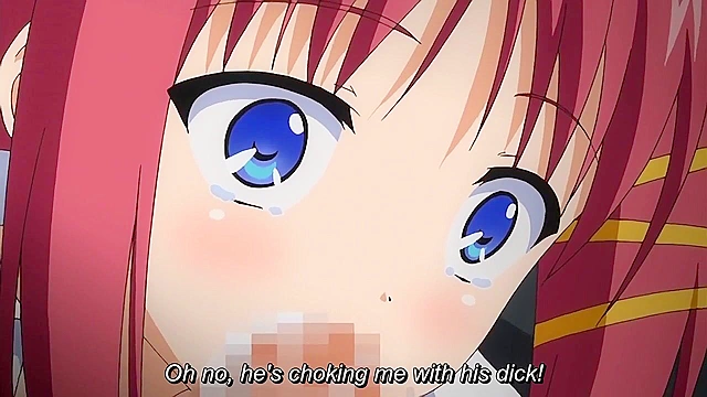 Busty anime redhead gets her face fucked and jizzed on