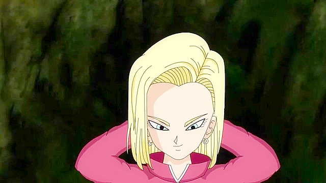 Android 18 rides Krillin's cock until he cums inside her bald pussy