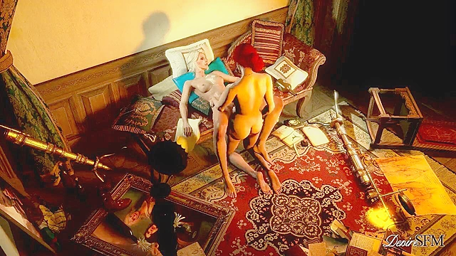 Triss and Ciri from Witcher have a futa fuck with explosive cumshot