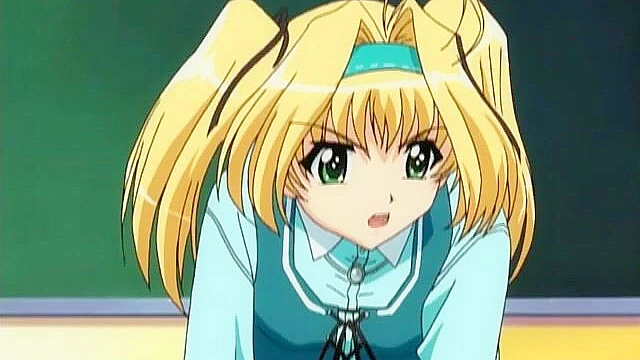 Horny anime schoolgirl gives a blowjob while fingering her wet pussy