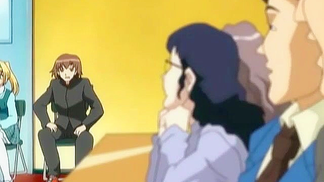 Horny anime schoolgirl gives a blowjob while fingering her wet pussy