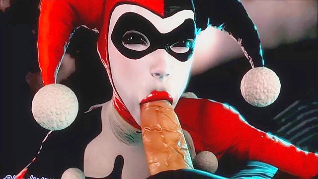 Catwoman and Harley Quinn give a tag team blowjob