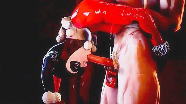 Catwoman and Harley Quinn give a tag team blowjob