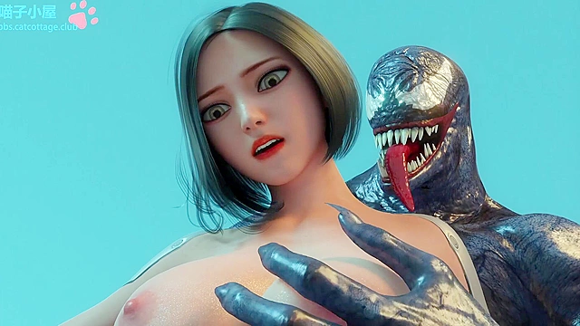 Angelita - Teen Alita the cyborg grinds her tight teen pussy into Venom's cock